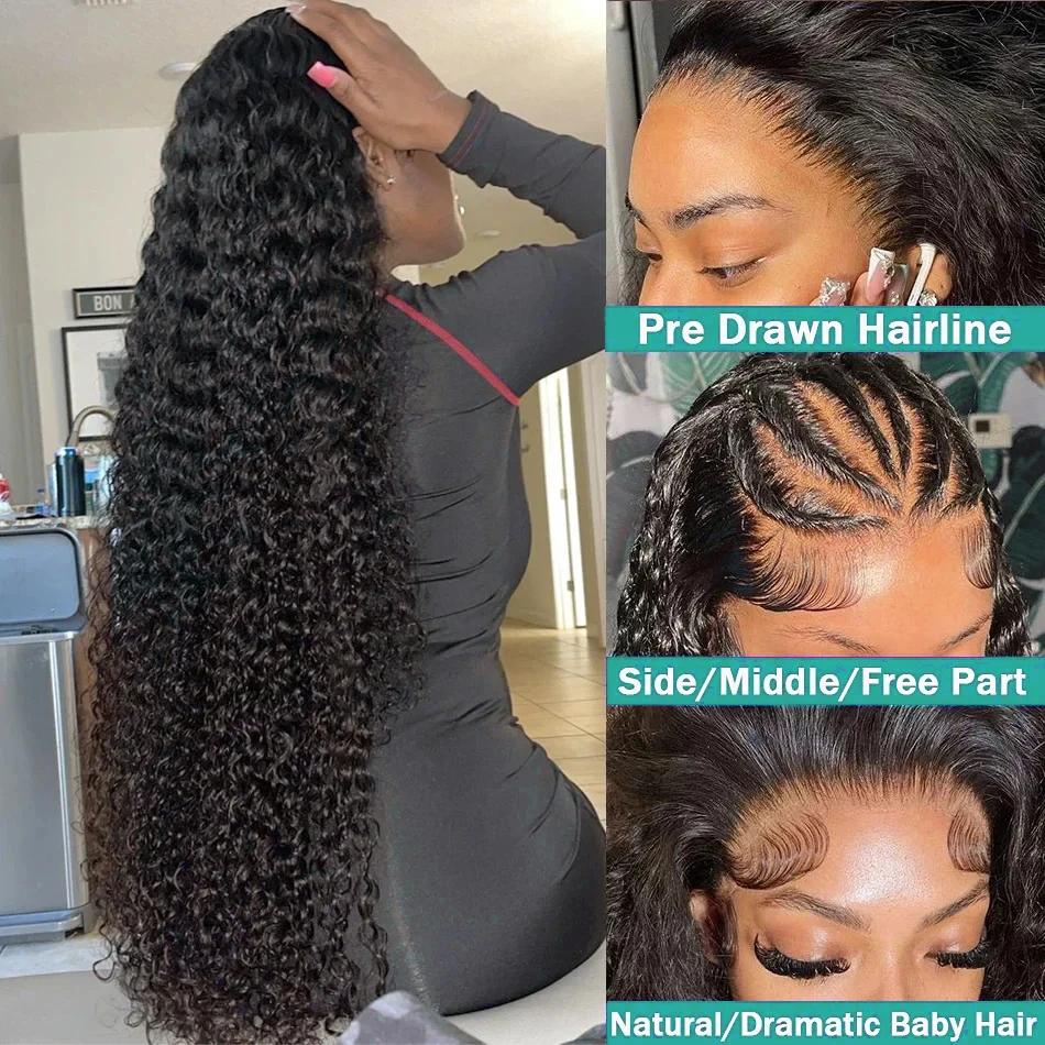 Free shipping 200 Density Human Hair Curly Wigs For women Deep 13x6 Hd Frontal 13x4 Water Wave Synthetic Lace Front Wig