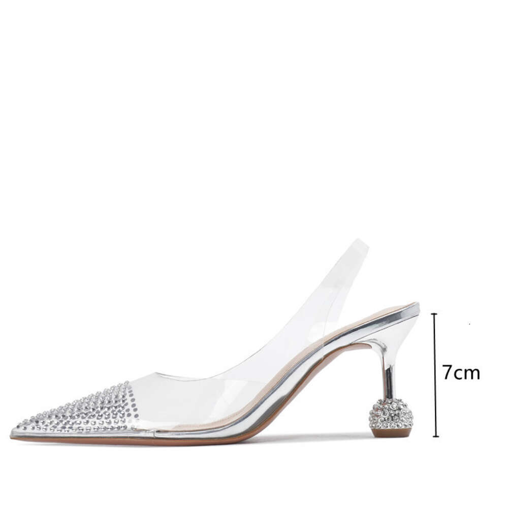 Rhinestones Transparent PVC Women Pumps Fashion Slingbacks Summer Wedding Bridals High Heels Sier Party Prom Shoes