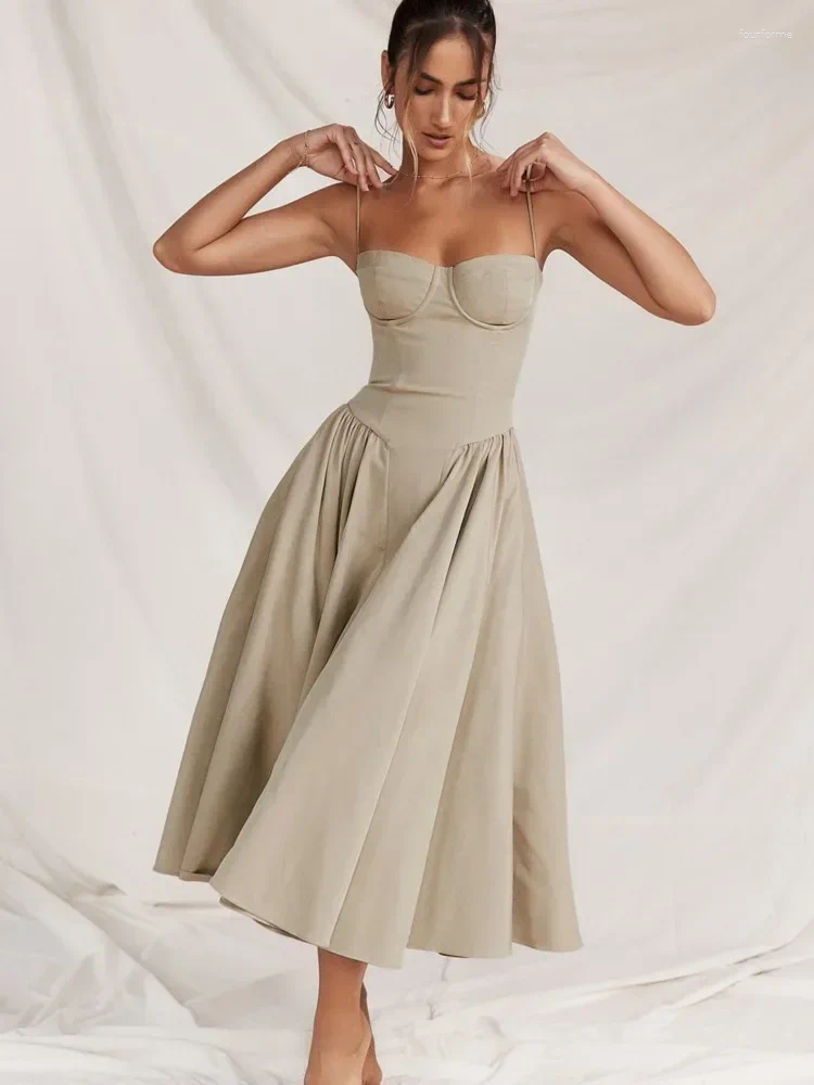Elegant Sleeveless Backless Pleated Womens Midi Dress B3
