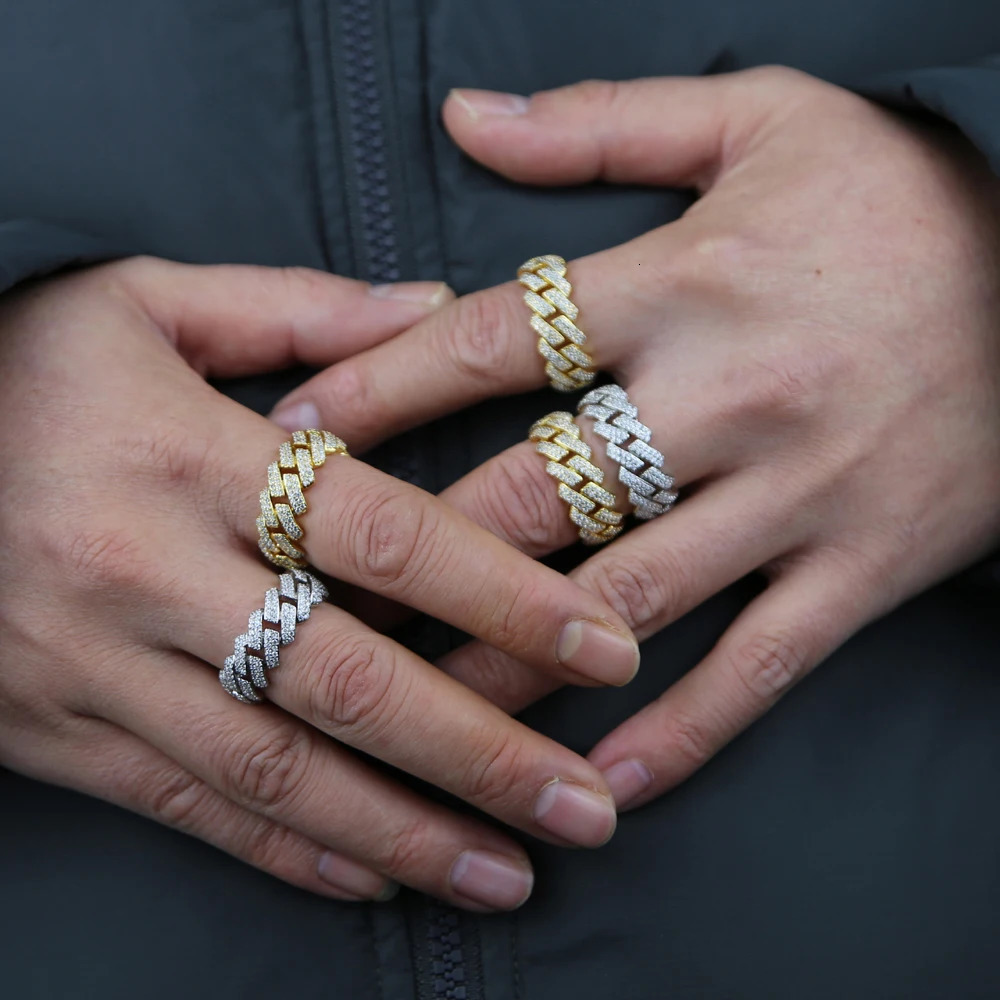 Fashion Iced Out Bling 5A Micro Pave Cubic Zirconia Hip Hop Ring For Men Boy Cuban Chain Engagement Band CZ PARTY JEWELR 240618
