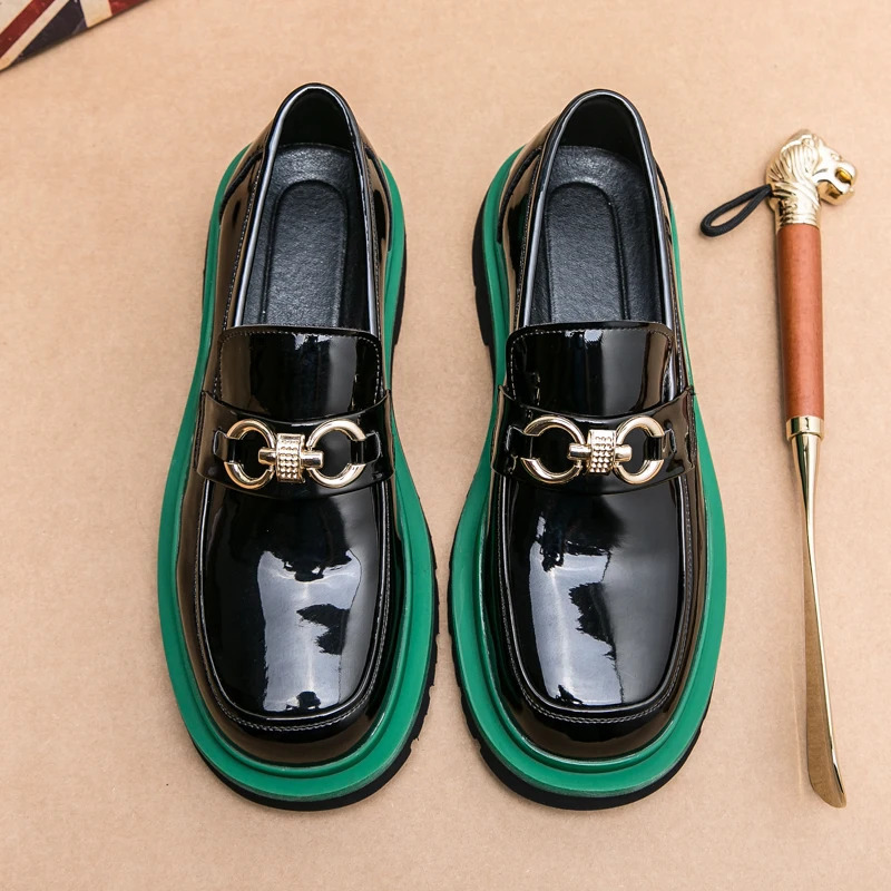 Metal Buckle Men Thick Soled Slipon Shoes Formal Dress Shoe Masculino Leather Genuine Elegant Mens Casual Office Loafers 240617