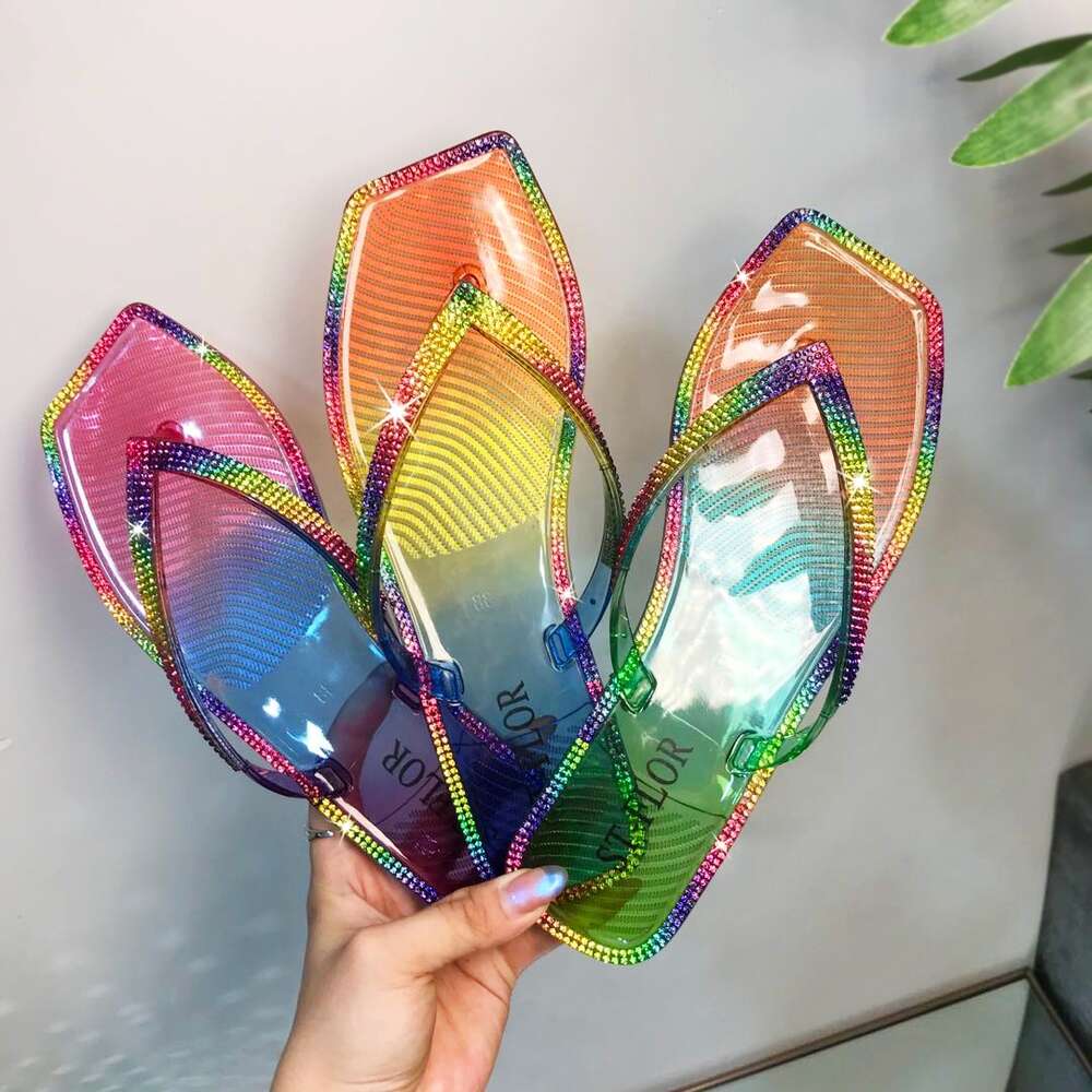 SUMMER WOMEN Colorful Diamonds CRYSTAL SHOES SLIPPERS LADY FASHION FILP-FLOP