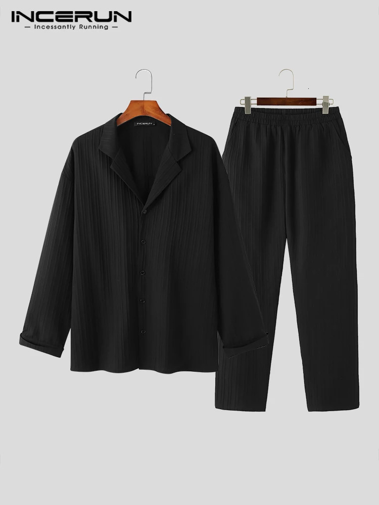 Fashion Casual Style Men Sets INCERUN Long-sleeved Shirts Trousers Sets Stylish Mens Striped Suit 2 Pieces S-5XL 240617