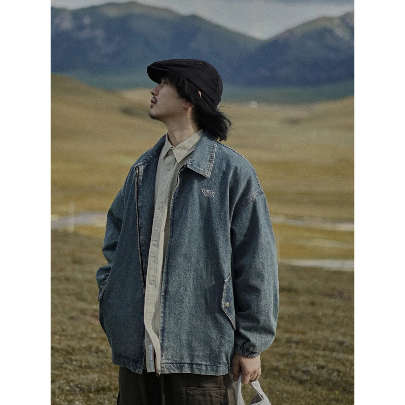 Washed Denim Jacket Men Women Harajuku Loose Versatile Cargo Coat American Casual Lapel Zip-up Jacket Spring Vintage Outerwear 240617
