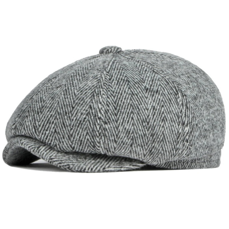 HT3336 Autumn Winter Cap Hat Thick Warm Men Beret Male Vintage Wool Dad Grandfather Octagonal Flat 240603