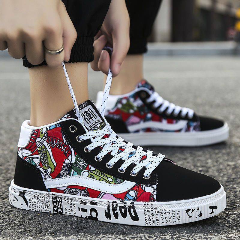 Designer hot Black & White Men's High Top Canvas Sneakers: Lace-up Versatile Comfort Outdoor Shoes