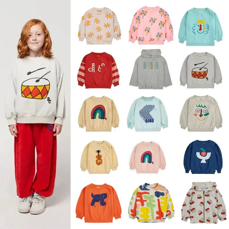 Bobo 2024 Spring Summer Children Sweatshirt Lovely Cartoon Print Kids Boys Girls Sweaters Toddler Baby Hoodies Clothes Tops 240618