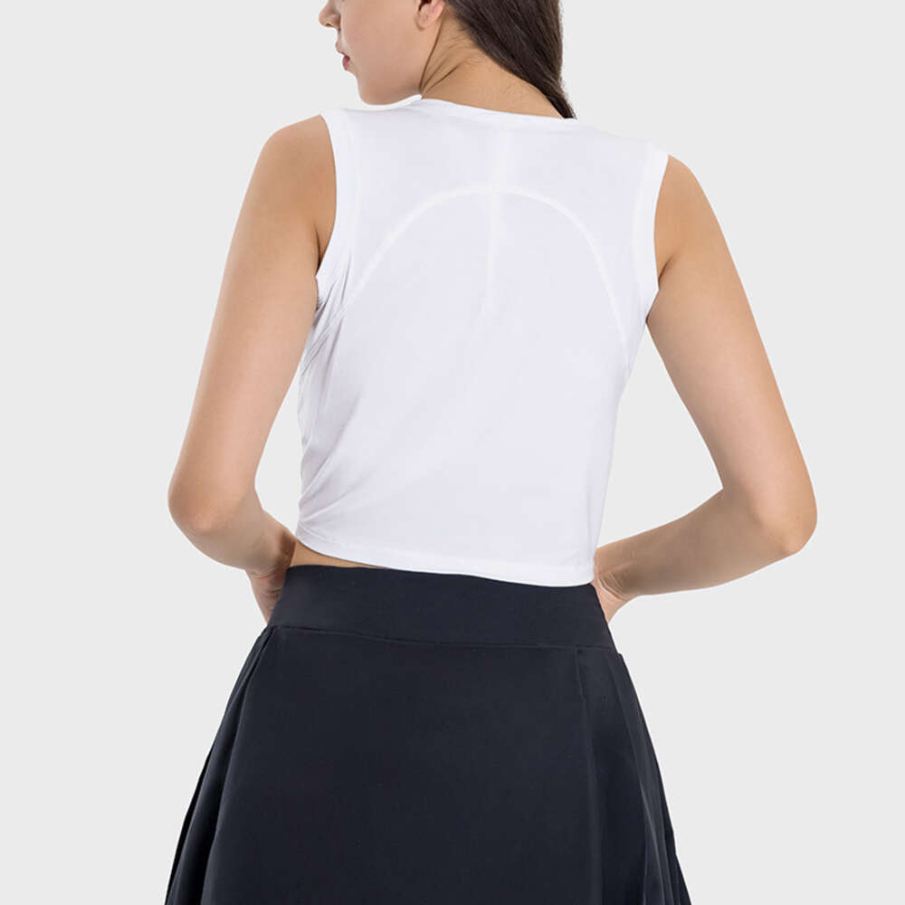 2025--Yoga Vest Women Gym T Shirt Sports Crop Tops Fold Streetwear Knit Workout BreathableTank Top Female Without Pads