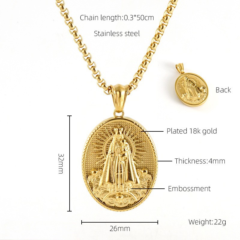 Emed Virgin Mary Jesus Cross Necklace - Exquisite Stainless Steel Christian Madonna Gold Chain Necklaces for Men, Non-Tarnish Jewelry 4 67be2