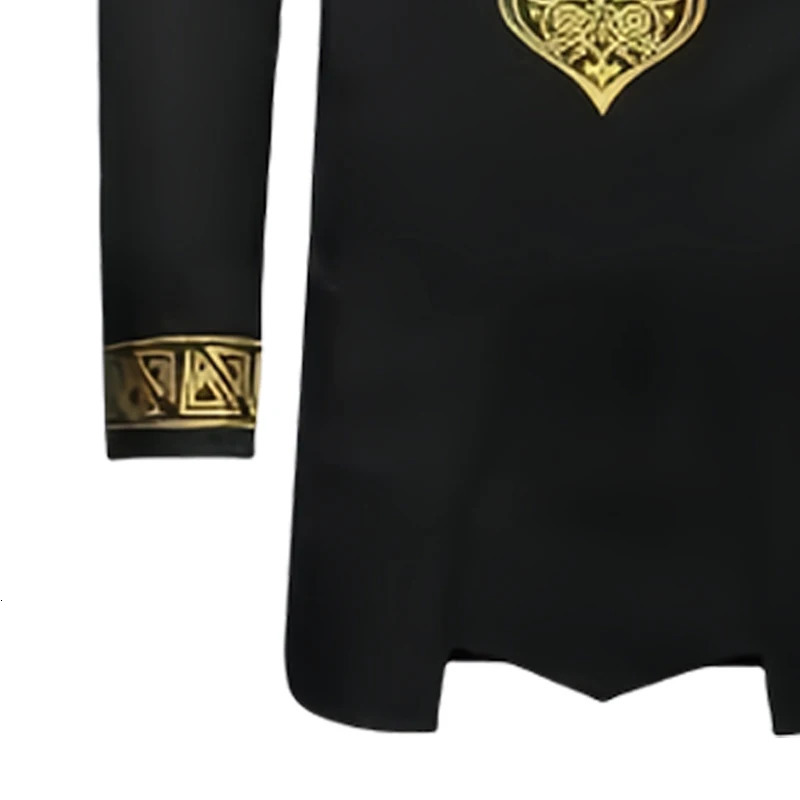 2PCS Ethnic Style Mens Casual Suit Gilded Printed Top Shirt Long Sleeved Solid Color Pants Fashion Casual African Clothing 240617