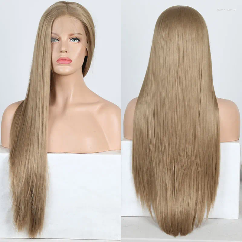 Bombshell Light Brown Hair Silky Straight Synthetic Lace Front Glueless Heat Resistant Fiber Natural Haire For Women