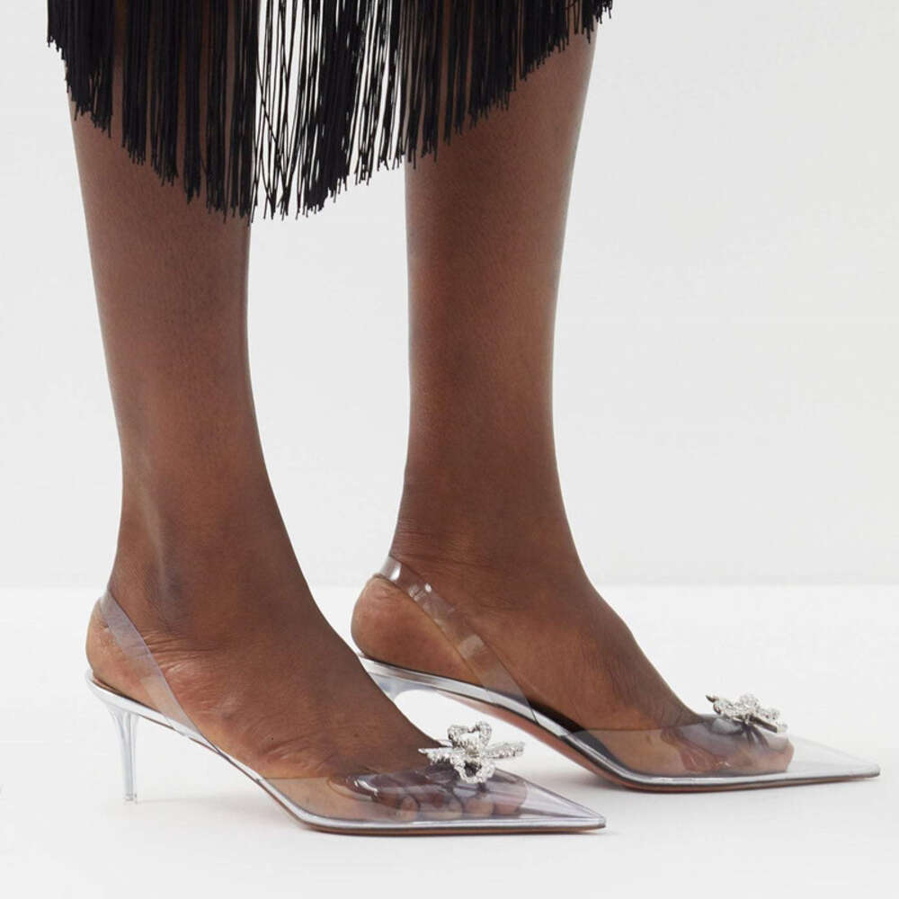 Brand Fashion Transparent PVC Women Pumps Rhinestones Slingbacks Stiletto High Heels Elegant Summer Office Lady Shoes