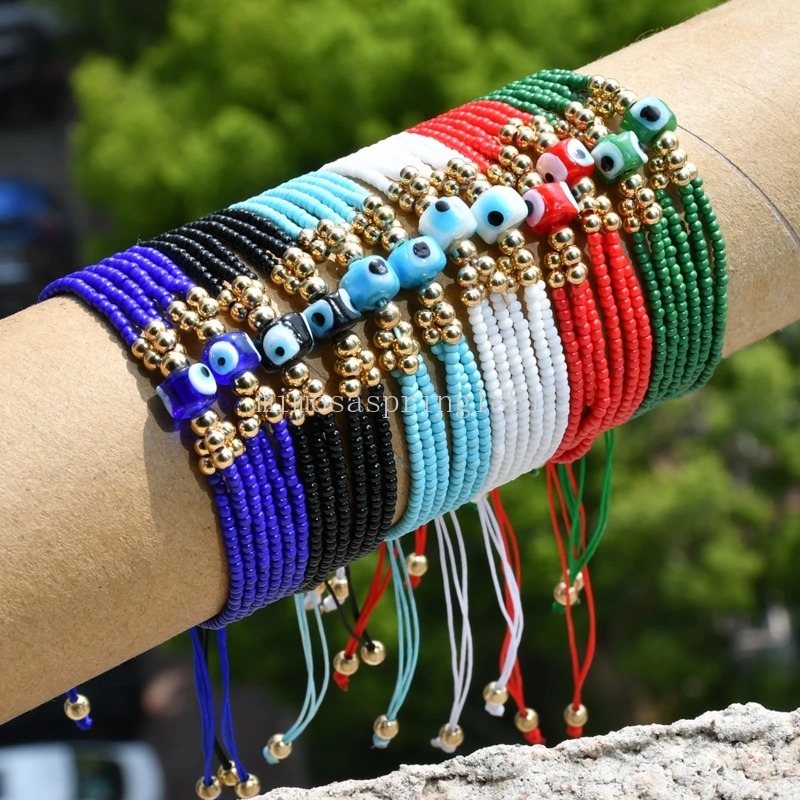 Blue Evil Eye Beads 3 Row Colorful Seed Bead Handmade Woven Bracelets Women Friendship Jewelry Gift