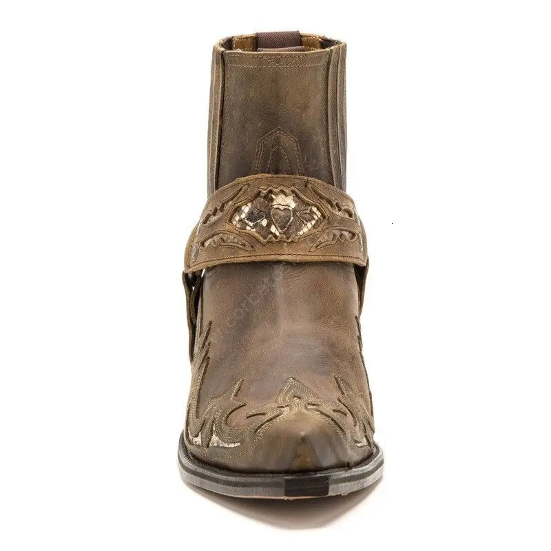 Men Shoes High End Carved Slip on Autumn Ankle Lether Boots Platform Fashion Winter Super Big Size 3848 Cowboy 240617