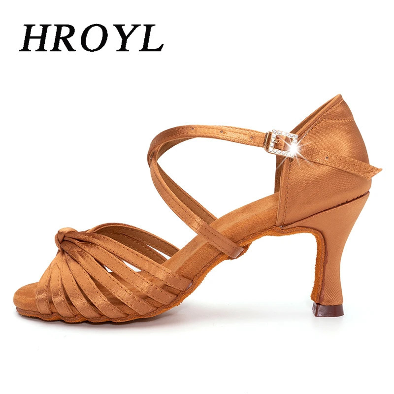 HROYL Latin Dance Shoes for Woman Girls Ladies Silk Satin Ballroom Modern Tango Dancing Shoes Salsa Practice Shoes Sandals 240617