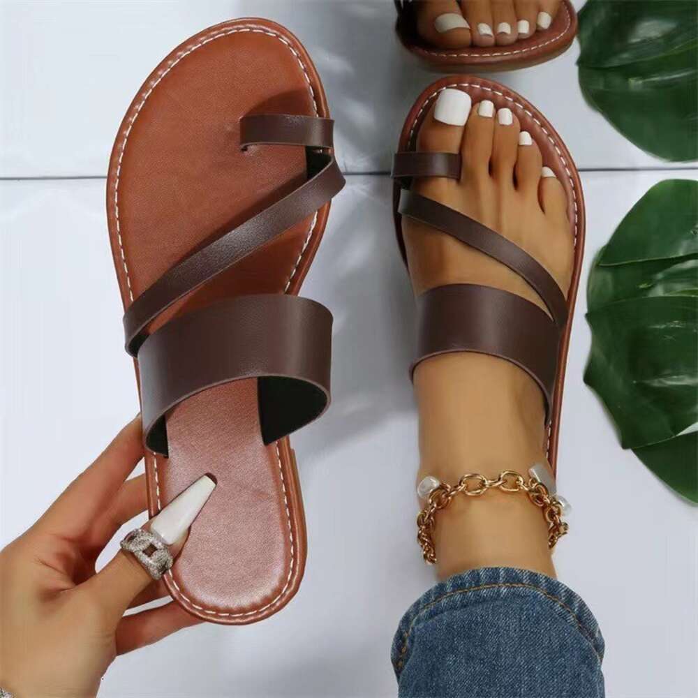 New Summer Large Size Shoes Set Toe Fashion Comfortable Flat Heel Women's Sandals Slippers