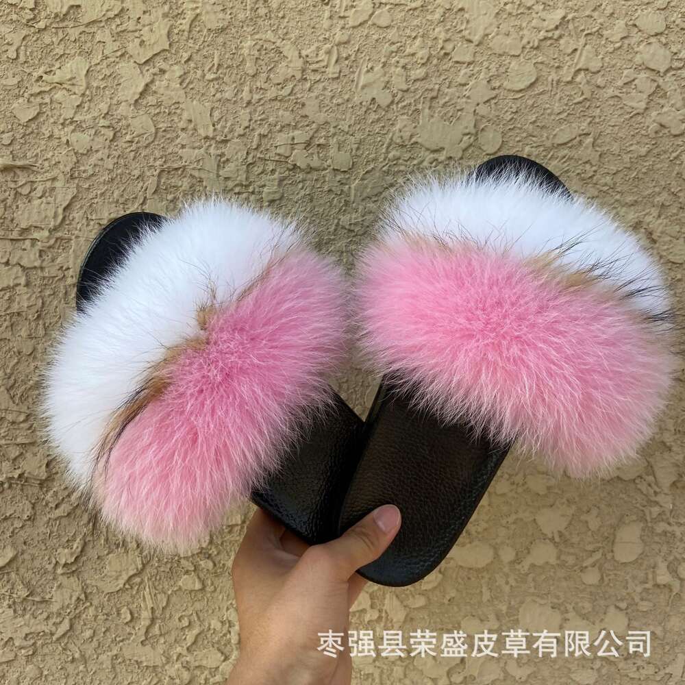 Fashion Women Faux Fur Slide Vegan Slippers, Open Toe Fluffy House Indoor Slides Winter Women's Slipper