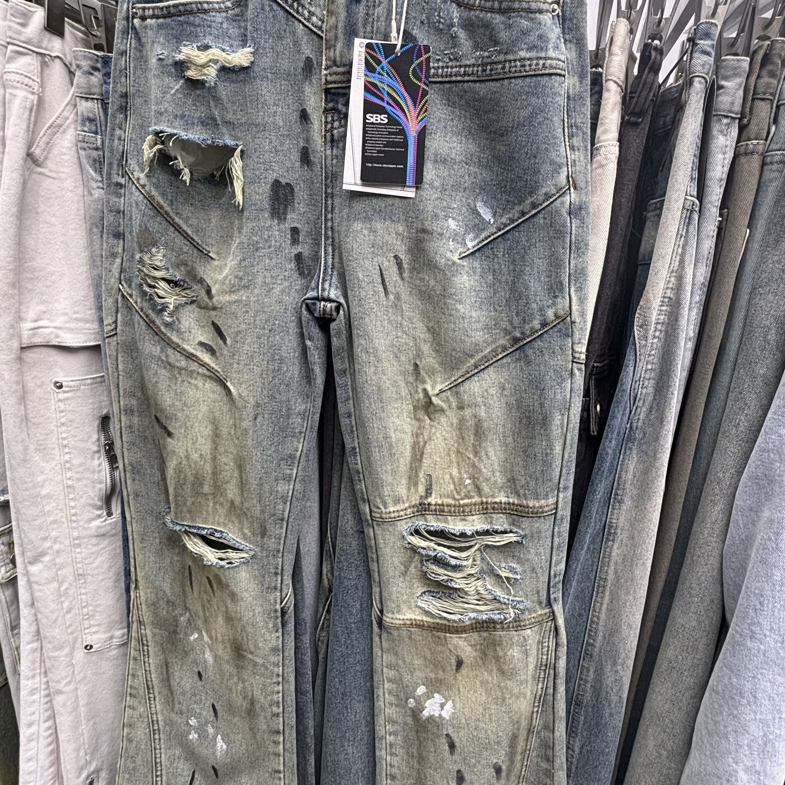 Vintage Printed Jeans for Men Clothing Street Fashion Hip Hop Washed Mens Jeans Casual Baggy Pants