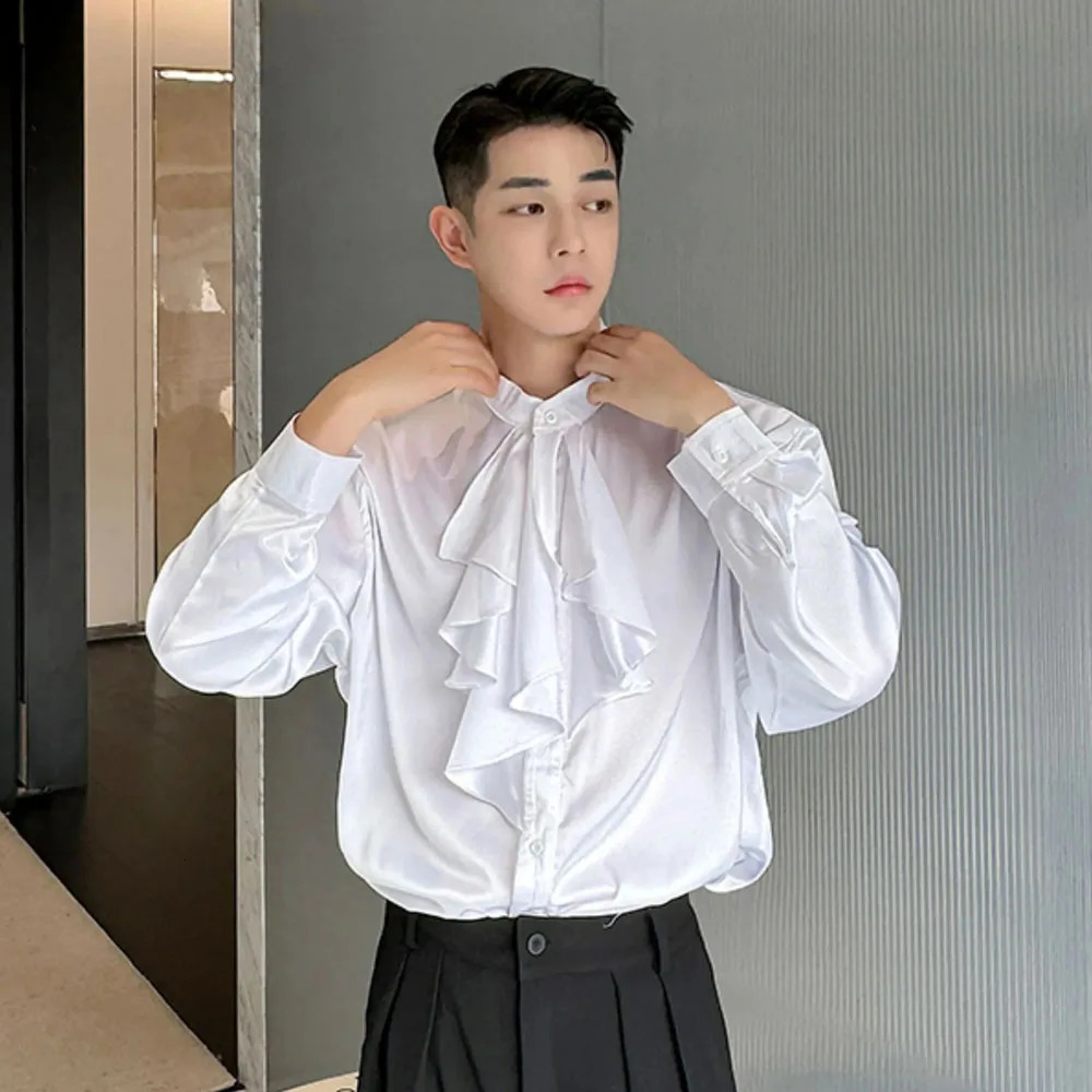 Lotus Leaf Collar Shirts Men Streetwear Show French Vintage Fashion Loose Casual Party Dress Shirts Man Blouses 240615