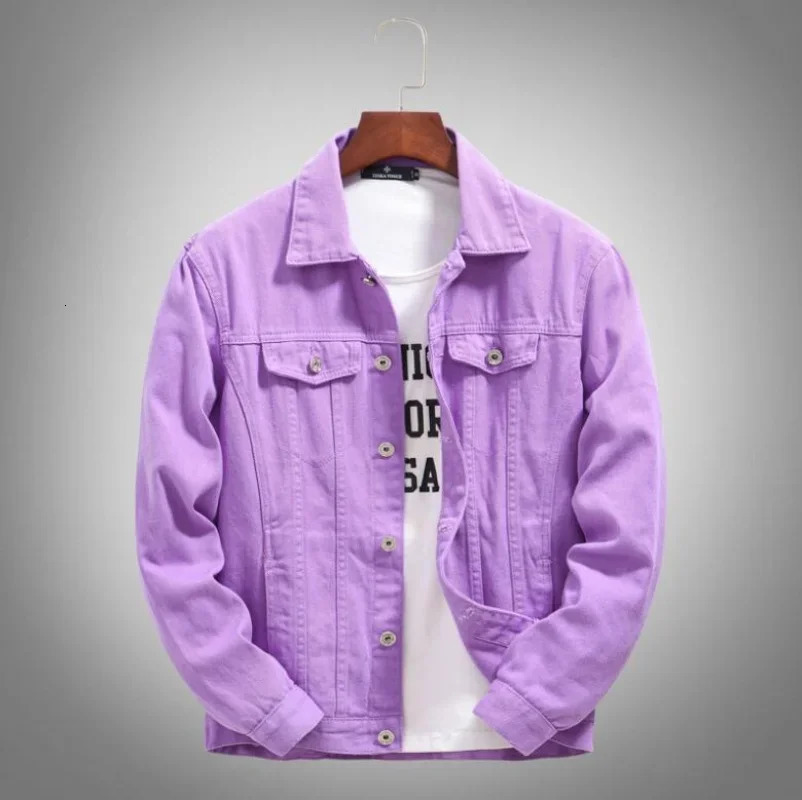 Top Denim Jacket Men Women Clothes Autumn Fashion Cowboy Coat Spliced Purple Orange Loose Jean Jacket Mens Denim Jacket 240617