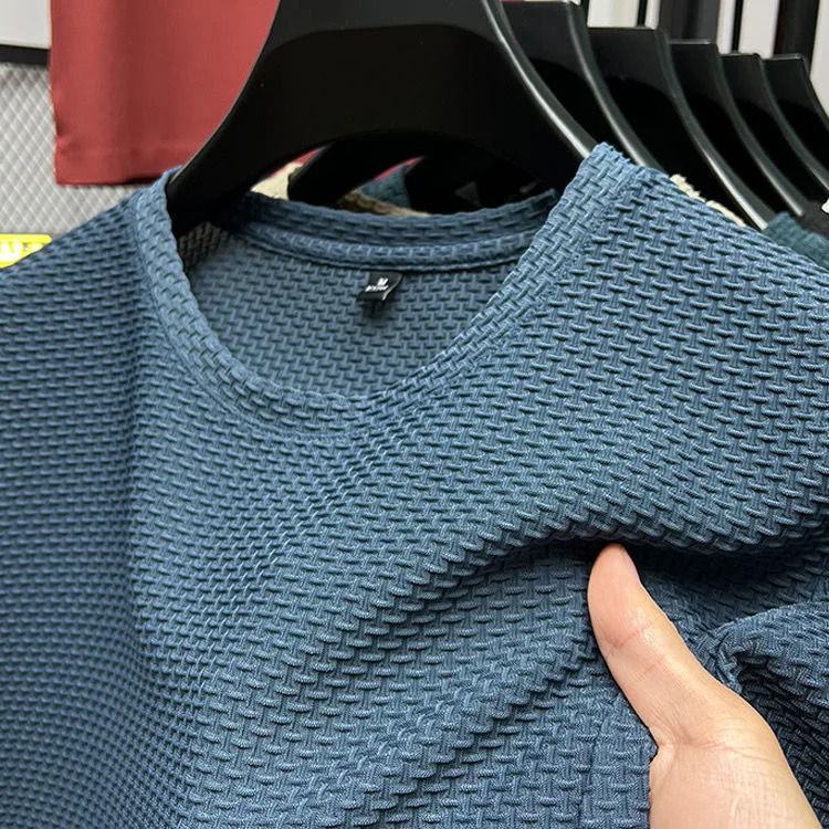 M-5XL Summer New Mens Round Neck Short Sleeved T-shirt Wrinkle Resistant And Breathable Top Texture Fabric Leisure Versatile 240618