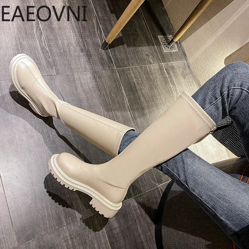 Autumn Winter Women Flats Heel Women Long Boots High Quality Soft Leather Ladies Knight Boots Casual Knee-high Boots 240618