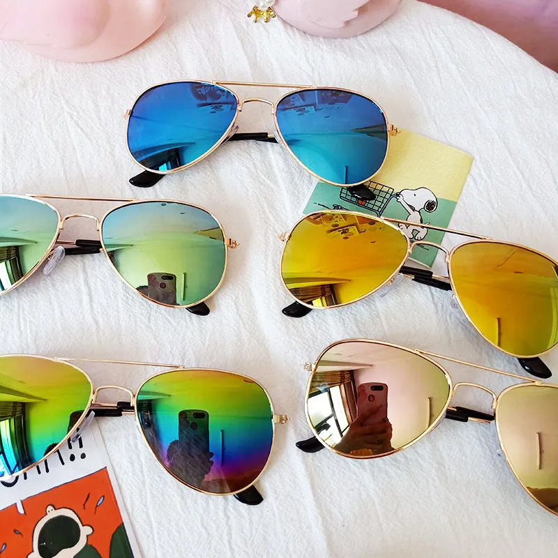 Classic Sunblock Sunglasses Girls Colorful Mirror Children Glasses Metal Frame Kids Travel Shopping Eyeglasses UV400 7 colors LL