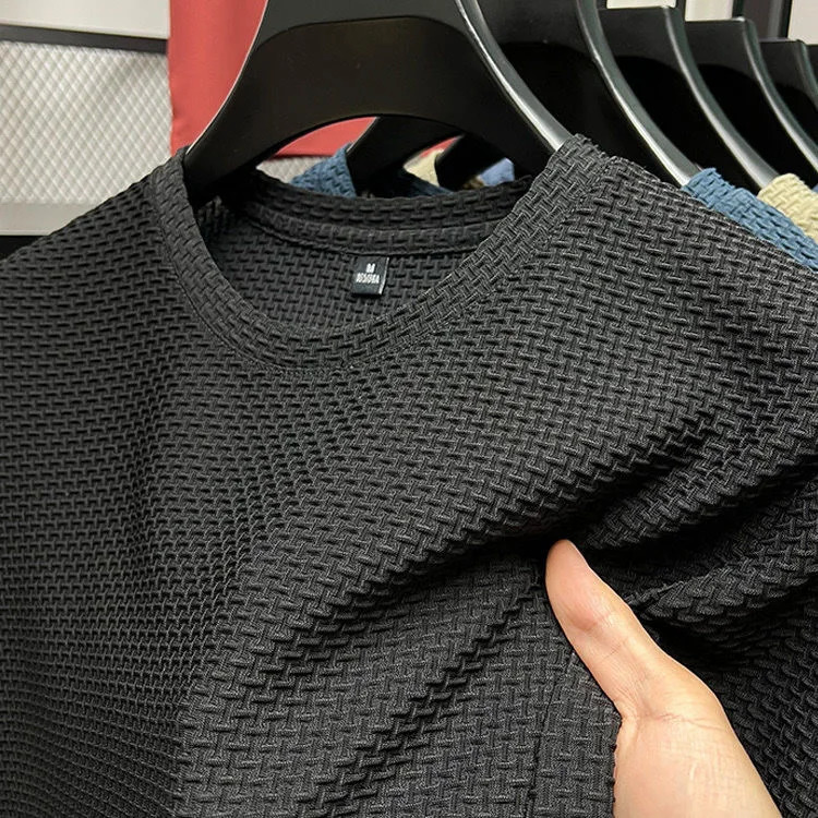M-5XL Summer New Mens Round Neck Short Sleeved T-shirt Wrinkle Resistant And Breathable Top Texture Fabric Leisure Versatile 240618