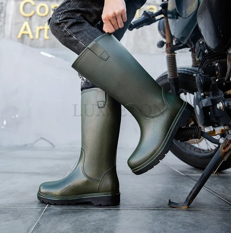 Mens Rain Boots Long Tube Water Shoes Non-slip Waterproof Safety Work Shoes Platform Knee-high Rainboots Galoshes Fishing Shoes 240618