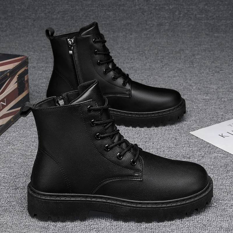 Mens Martin Casual PU Dress Shoes Fashion British Style Black Ankle Male Motorcycle Autumn Boots 240618