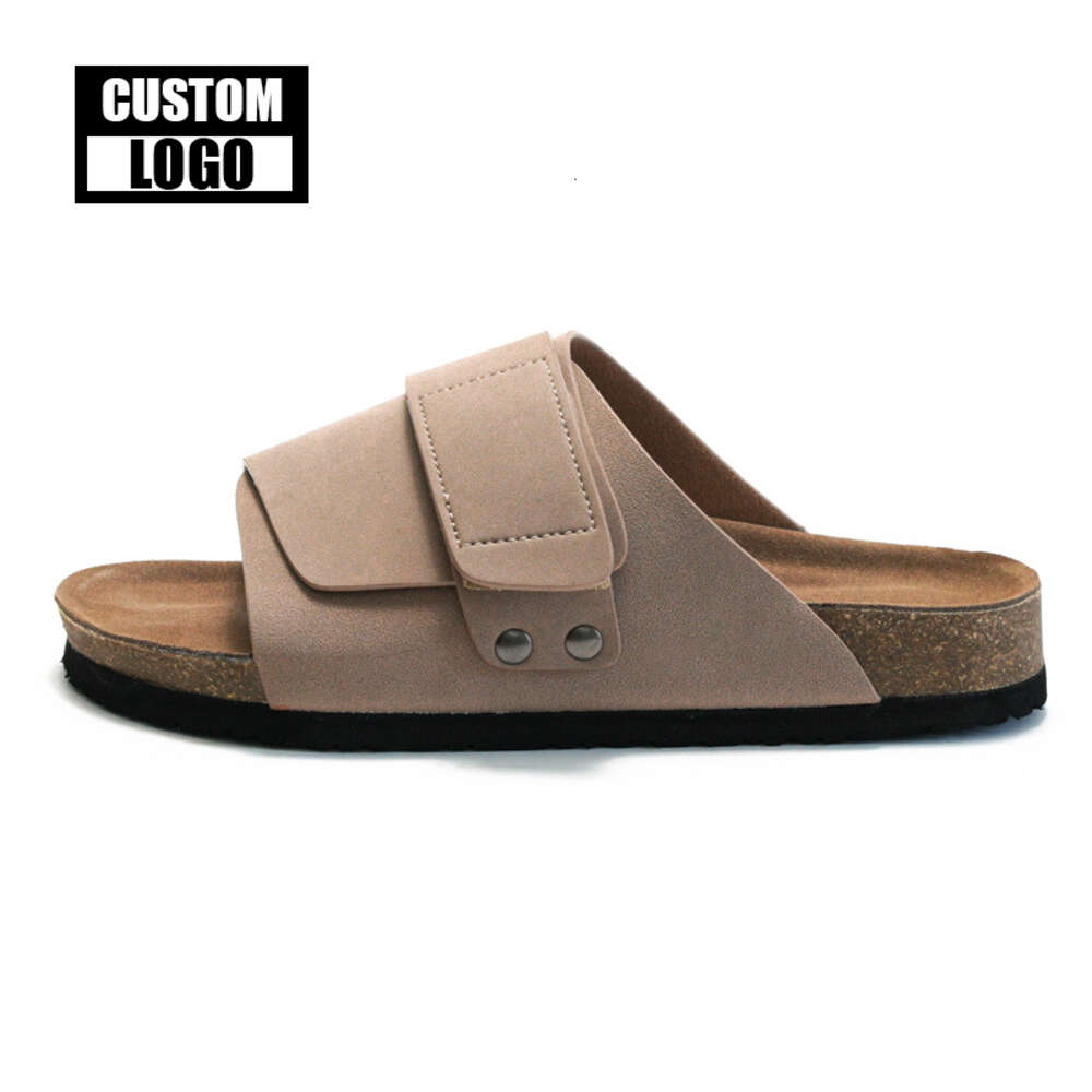 High Quality Custom Beach Open Toe Strap Men's Summer Cork Leather Sole Slippers Arch Support Flat Sandals