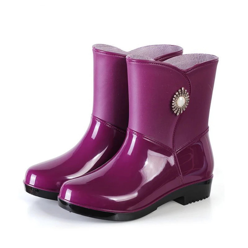 Fashion Rain Boots Womens Fashion Outdoor Waterproof Non-slip Kitchen Work Rubber Shoes Rain Boots Winter Mid-calf Style 240618