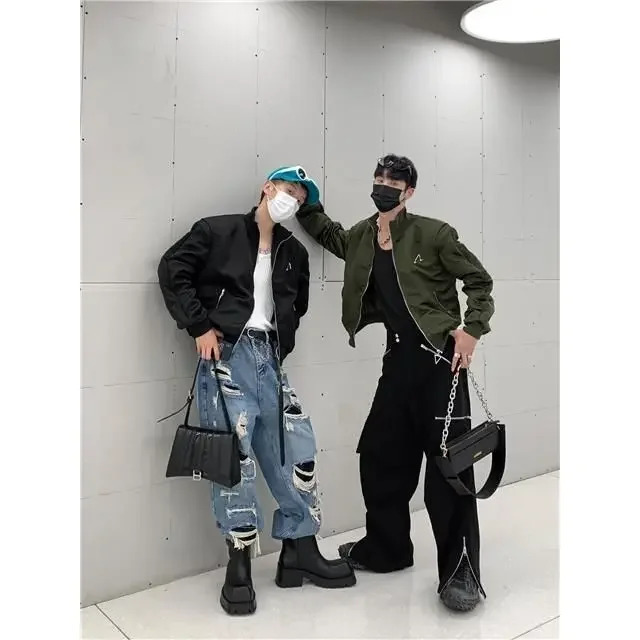 Spring Summer Vintage Streetwear Jeans Mens Cropped Pants Casual Ripped Drainage Hip Hop Sleek Fashion Trendy 240618