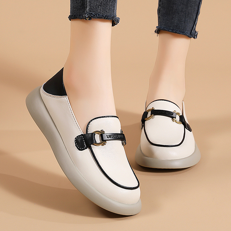 Slip-on flat bean shoes 2024 spring new soft sole loafers casual comfortable pregnant women mother shoes