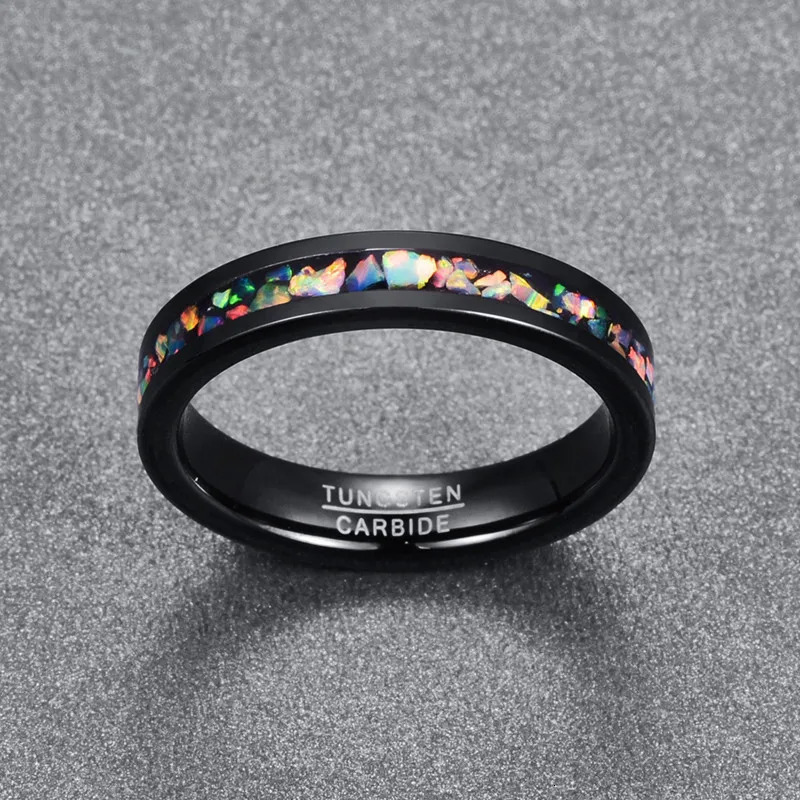 Personality Men s Tungsten carbide Finger Rings in Black Inlaid Opal Ring Size 7-12 Vintage Jewelry Gift Handmade Rings 240618