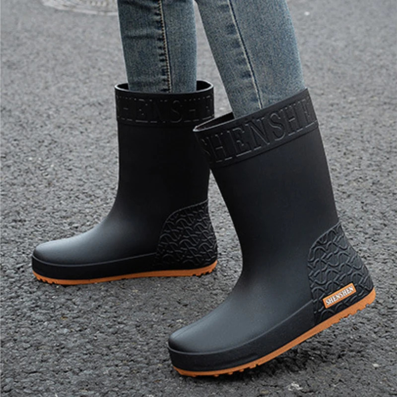 Rain Boots Ladies Waterproof Work Safety Garden Galoshes Women Mid Calf Rubber Boots Non Slip Shoes Kitchen Footwear Rainshoes 240618