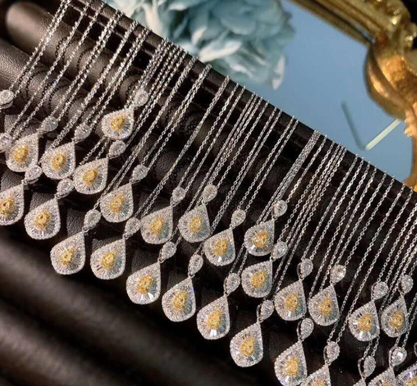 Water Drop Pendant Necklace: Sterg Sier, Yellow Topaz CZ, Eternity Women Jewelry