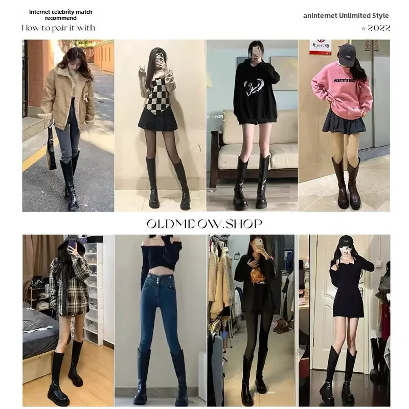 Womens Long-tube Martin Boots Spring-autumn Thick Sole High-tube Knight Non-knee Petite