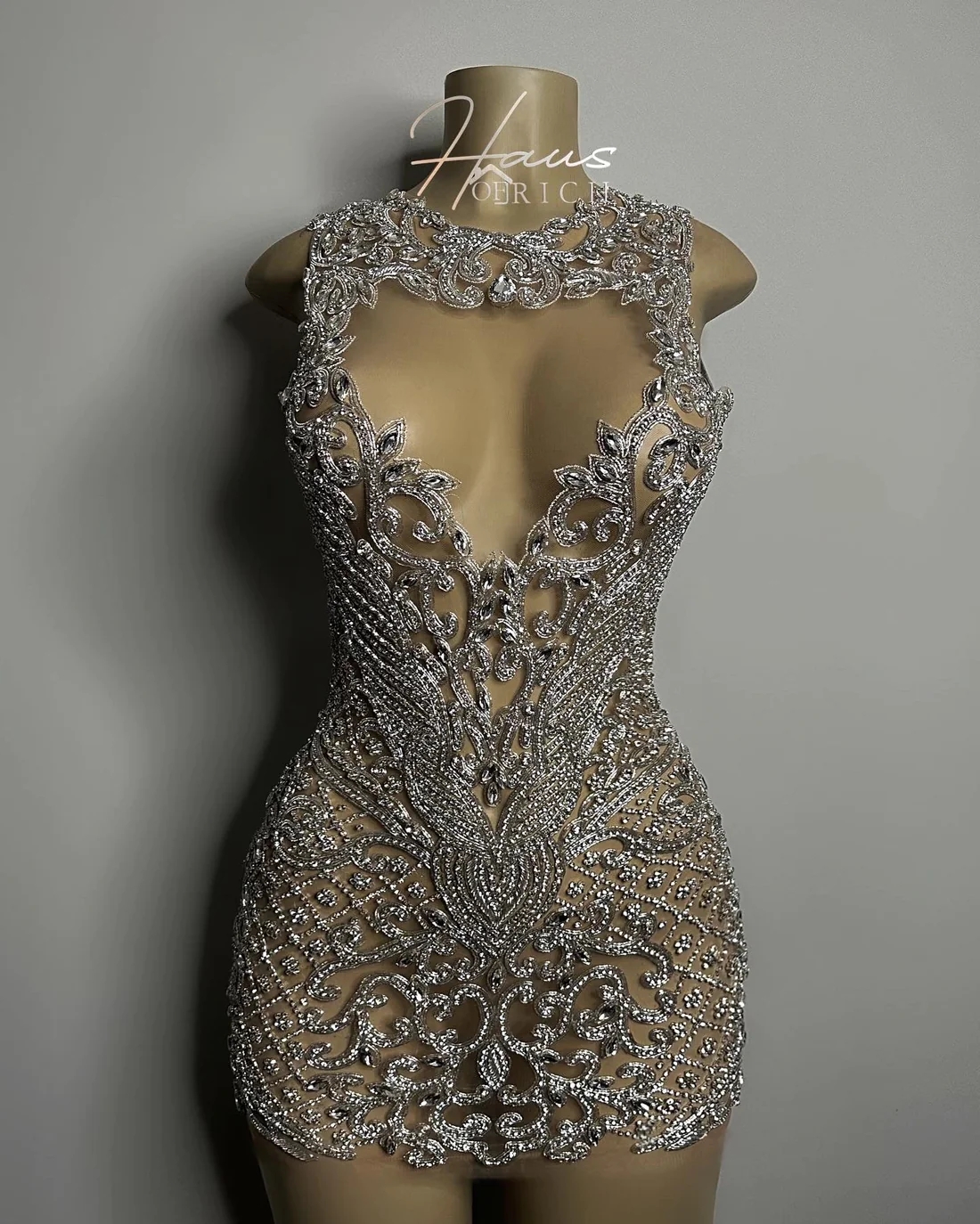 Luxury Silver Sheer Crystals Short Prom Dresses For Black Girls See Through African American Cocktail Dresses Birthday Party Homecoming Gowns