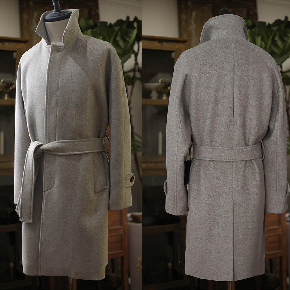 Winter Thick Men's Long Coat Woolen Double Breasted With Belt Custom Made Jacket Tuxedos