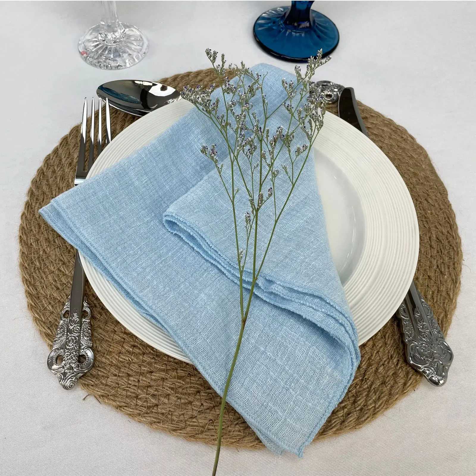Table Cloth Table Napkin 4PCS Decoration Mariage Gauze Crepe Cloth Napkins Pure Cotton Fabric Wedding Decor Everyday Use Dinner Tea Towel Table L