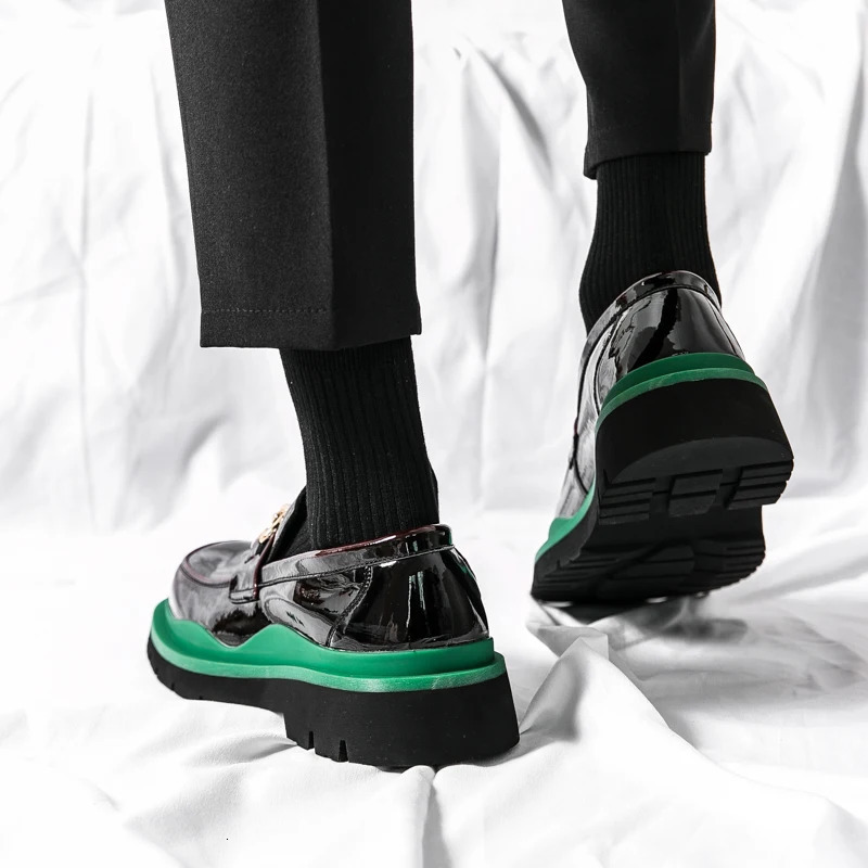 Metal Buckle Men Thick Soled Slipon Shoes Formal Dress Shoe Masculino Leather Genuine Elegant Mens Casual Office Loafers 240617