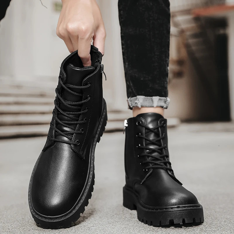 Mens Martin Casual PU Dress Shoes Fashion British Style Black Ankle Male Motorcycle Autumn Boots 240618