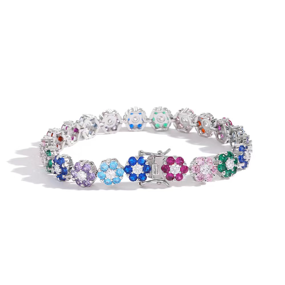 Hip-Hop tennis Sterling Sier VVS Moissanite dia cluster iced out cuban chain for men women colorful floral bracelet necklace