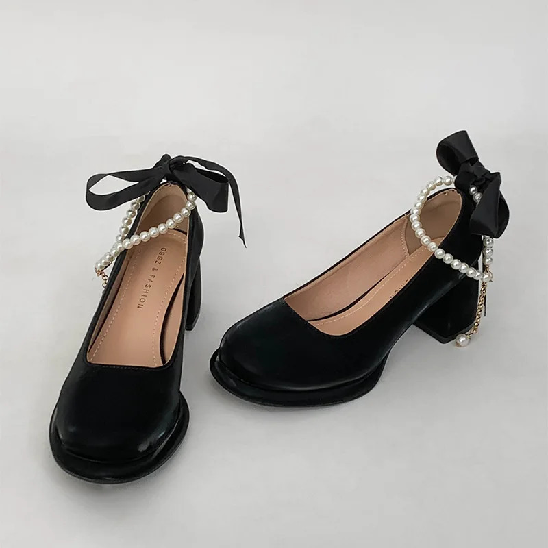 Thick Heel High Heels pumps Womens Autumn and Winter Black Figure Retro Mary Jane Single Shoes womens shoes 240618