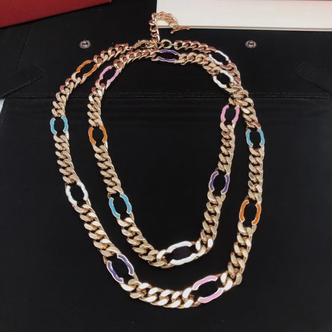 2025 new New Color enamel letter sweater Fashion Exquisite brand Designer Chain Long Necklace Gift Jewelry Brass material Gold Sier Optional