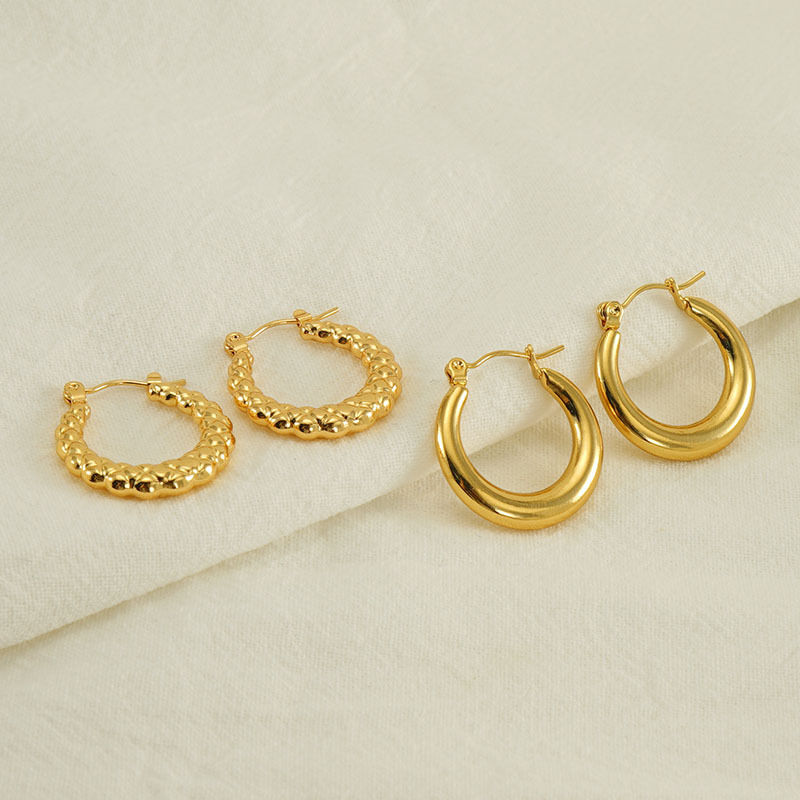 18K Gold Braid Hoop Earrings Shining Stainless Steel Buckle Earring for Woman Girls Hip Hop Fashion Luxury Jewelry Gift