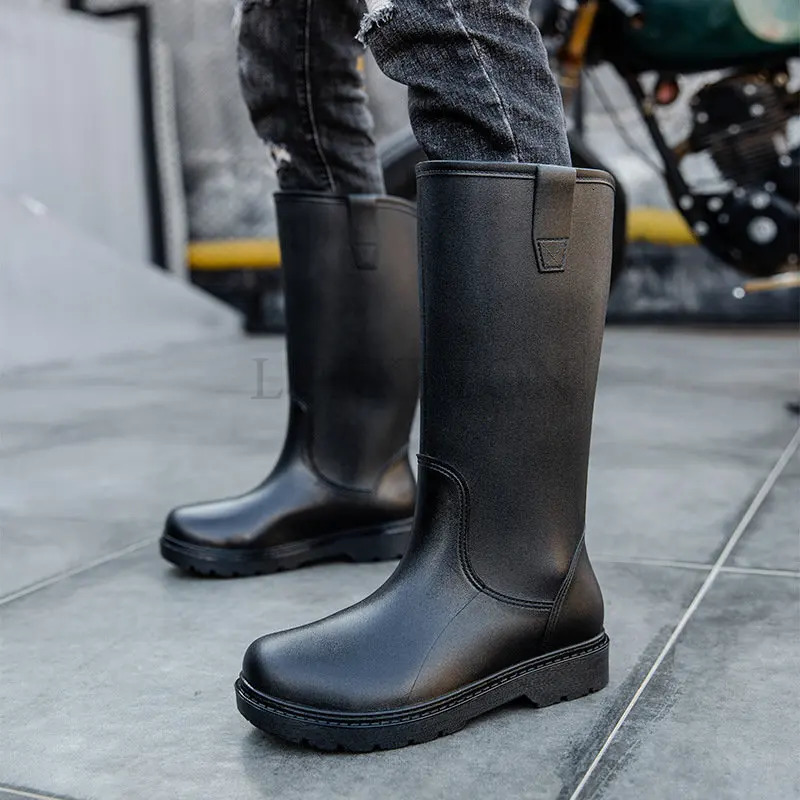 Mens Rain Boots Long Tube Water Shoes Non-slip Waterproof Safety Work Shoes Platform Knee-high Rainboots Galoshes Fishing Shoes 240618