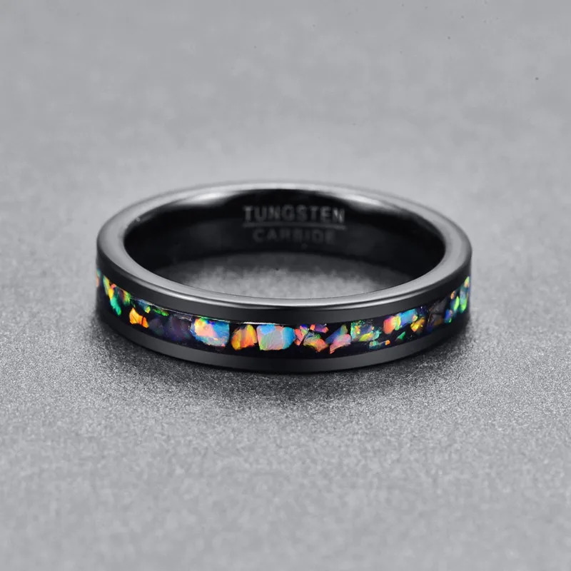 Personality Men s Tungsten carbide Finger Rings in Black Inlaid Opal Ring Size 7-12 Vintage Jewelry Gift Handmade Rings 240618
