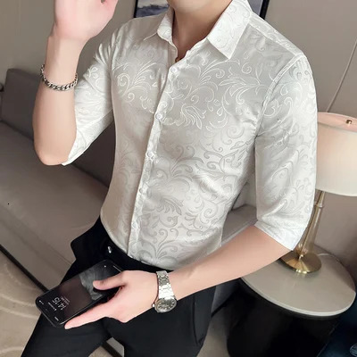 spring and summer short-sleeved shirt British style personalized shirt slim fit retro printing trend mens shirt 240615